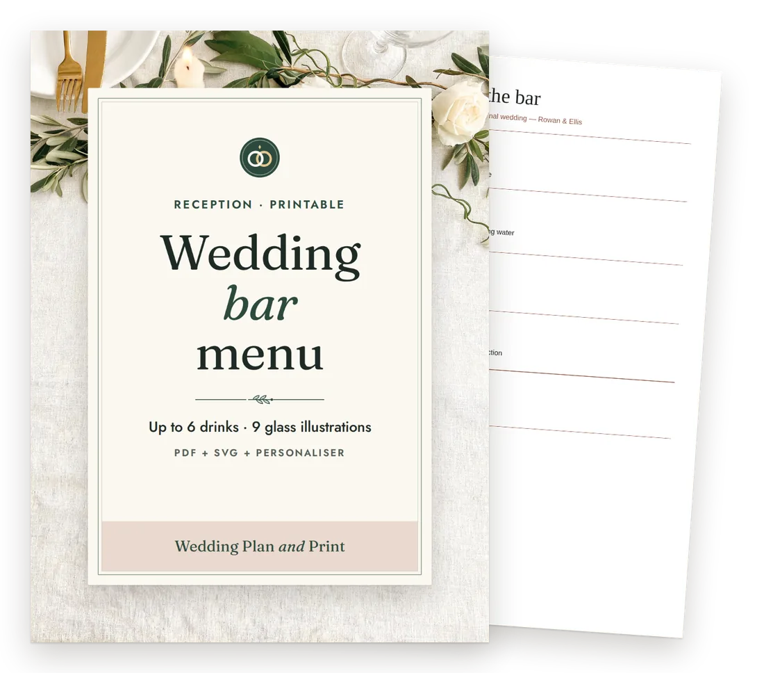 Bar menu cover with a page of the fictional worked example behind it