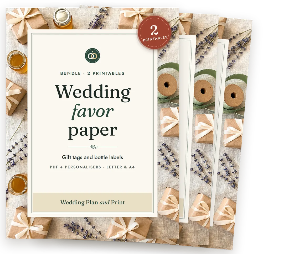 Wedding Favor Paper bundle cover with the covers of its products stacked behind it