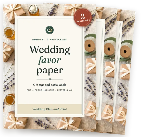 Wedding Favor Paper bundle cover with the covers of its products stacked behind it