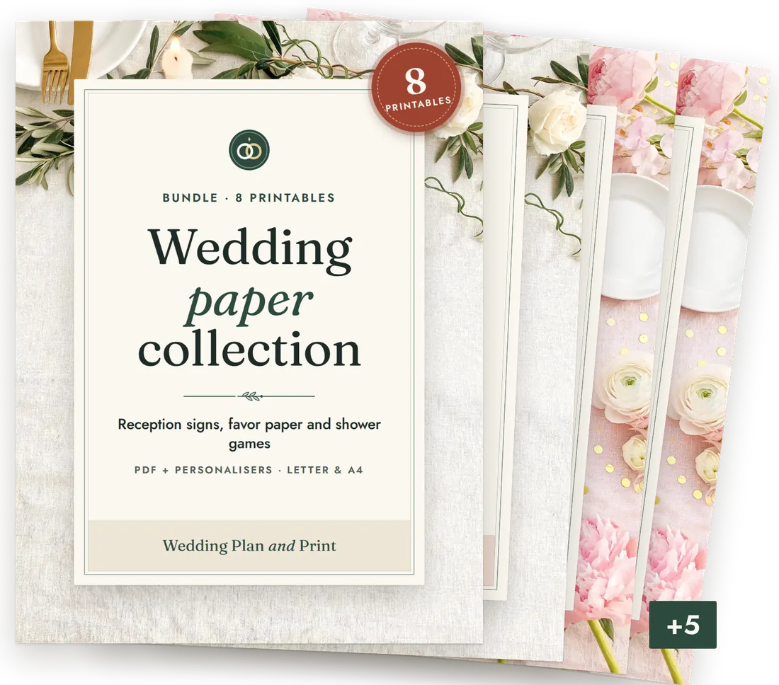 Wedding Paper Collection bundle cover with the covers of its products stacked behind it