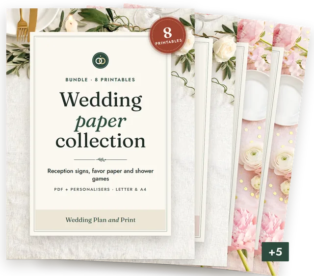 Wedding Paper Collection bundle cover with the covers of its products stacked behind it
