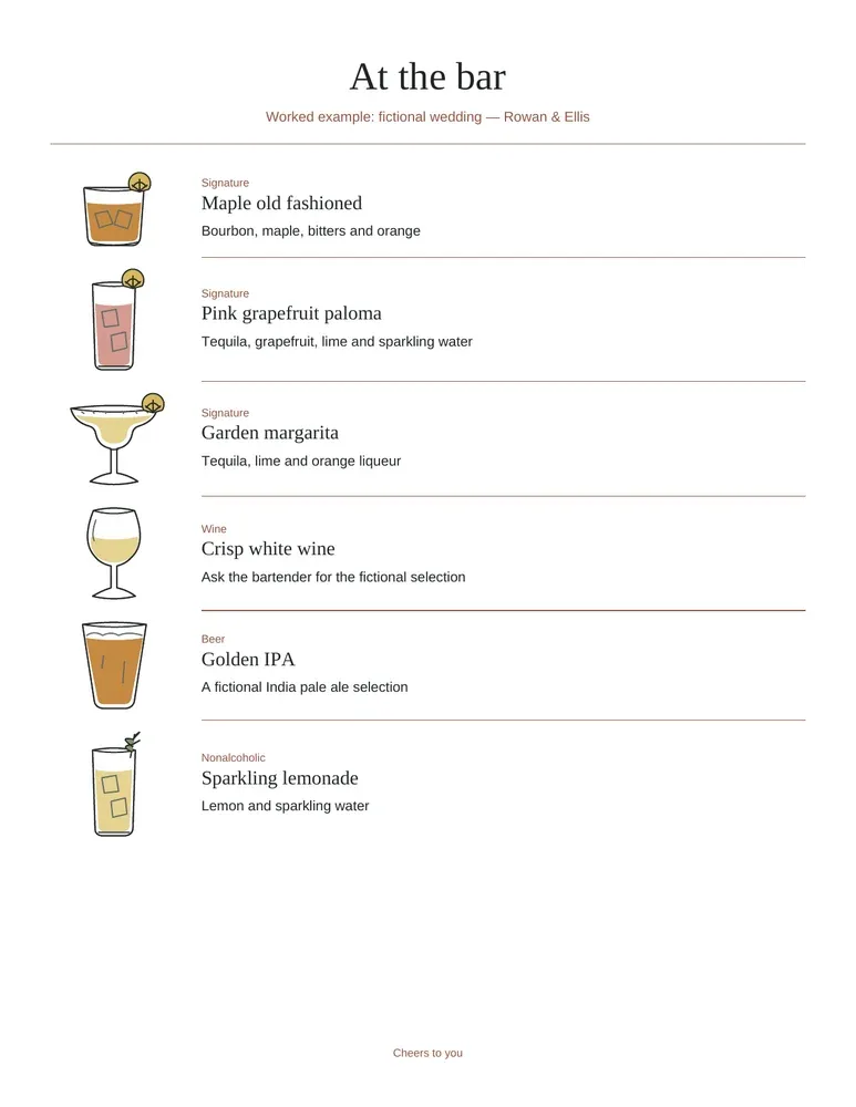 Bar menu: Fictional worked example