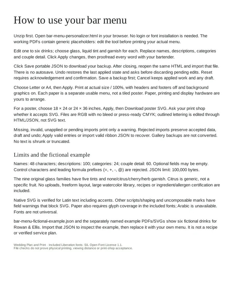 Bar menu: START-HERE guide, page 1