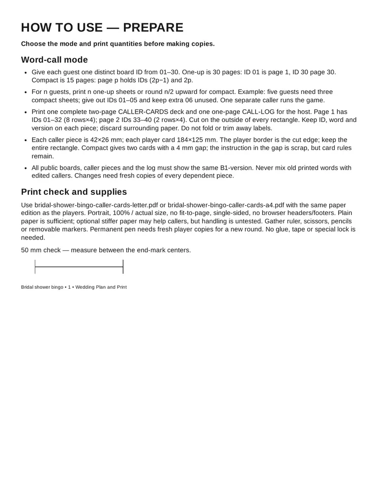 Bridal shower bingo: Host guide, page 1 of 4