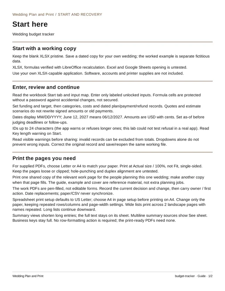 Wedding budget tracker: How-to guide, page 1