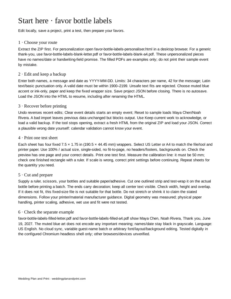 Favor bottle labels: START-HERE guide, page 1