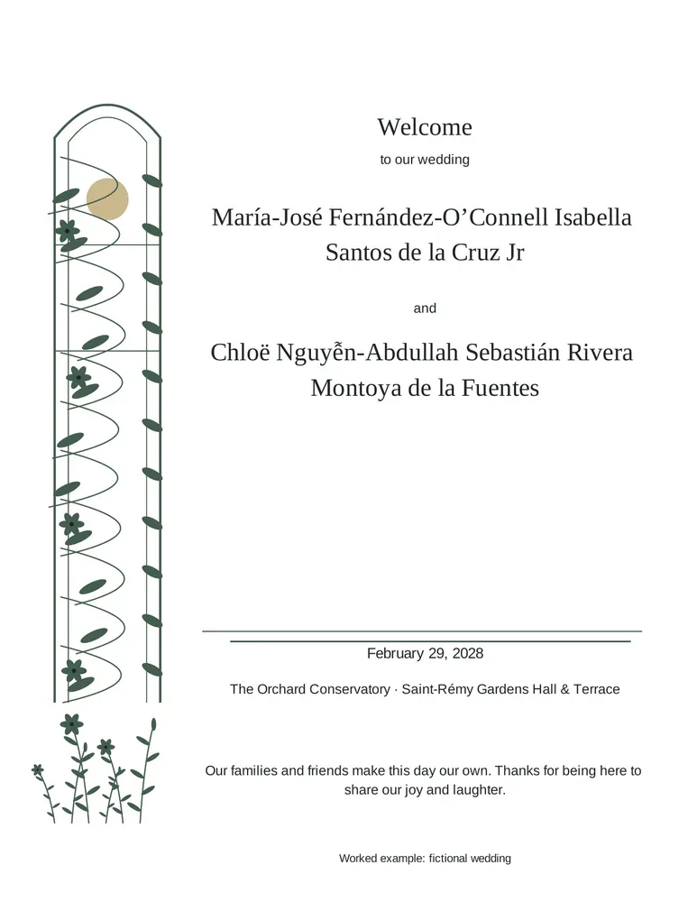 Welcome sign: fictional worked example page