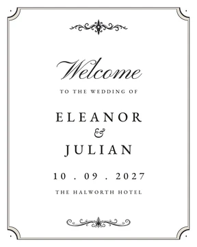 Copperplate welcome sign