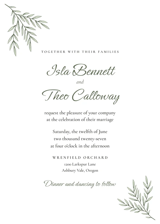 Wedding Invitation in the Olive Grove design