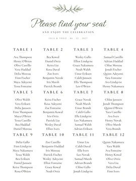 Seating Chart, Olive Grove