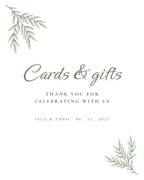 Signs Pack (10 signs): cards and gifts sign in the Olive Grove design