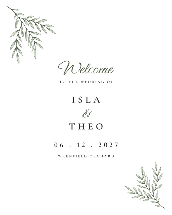 Welcome Sign in the Olive Grove design