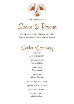 Wild Pampas ceremony program